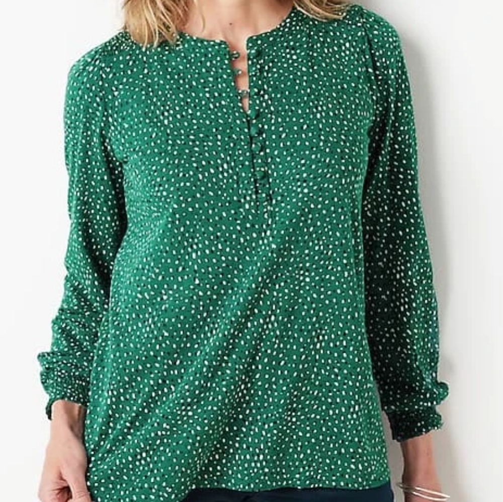 J. JILL Smocked Henley Blouse Top Large